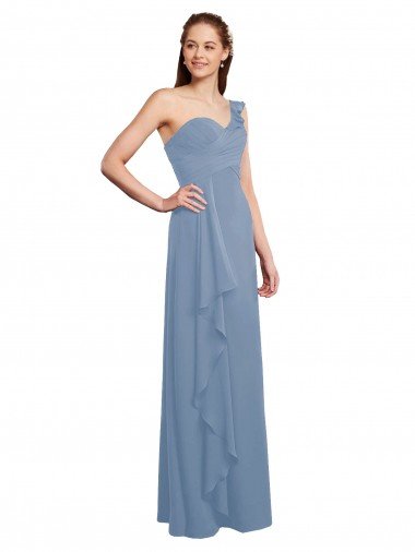 Single Shoulder Strap Long Chiffon Bridesmaid Dress with Cascading Ruffles Canada