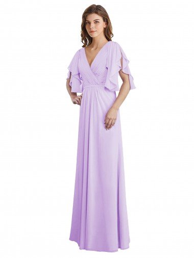A-Line Draped Chiffon Bridesmaid Dress with V-Neck and Split Sleeves Canada