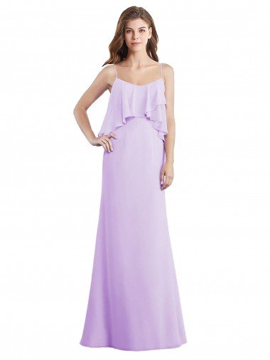 Scoop Neck Long Chiffon Bridesmaid Dress with Cross Over Neckline Flounce Canada