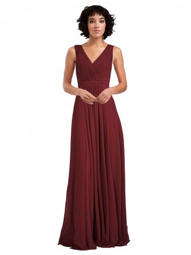 Sleeveless V-Neck Pleated Chiffon Bridesmaid Dress Canada
