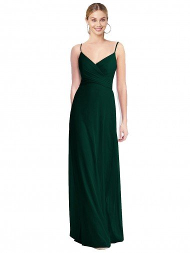 Wide V-Neck Long Spaghetti Strap Chiffon Bridesmaid Dress Canada