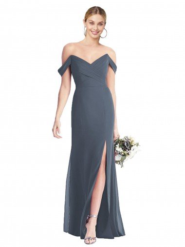 Off the Shoulder Criss Cross Bodice Trumpet Chiffon Bridesmaid Dress Canada