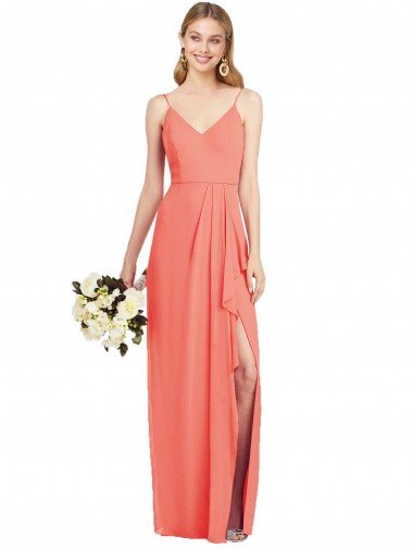 Spaghetti Strap Draped Skirt Chiffon Bridesmaid Dress with Front Slit Canada