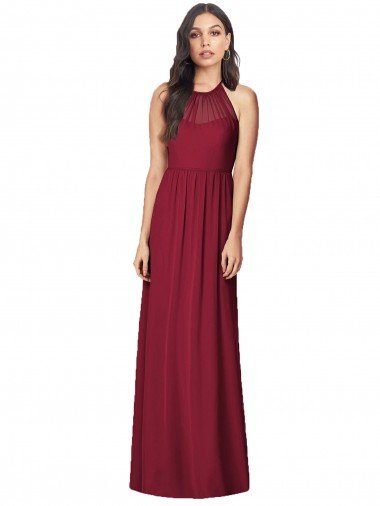 Halter Neck Full-Length Shirred Chiffon Bridesmaid Dress Canada