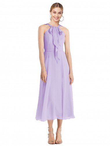Midi Length Halter Plunging V-Back Chiffon Bridesmaid Dress / Cocktail Dress Canada