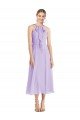 Midi Length Halter Plunging V-Back Chiffon Bridesmaid Dress / Cocktail Dress