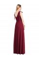 Full Length Bow-Shoulder V-Back Chiffon Bridesmaid Dress with Front Slit