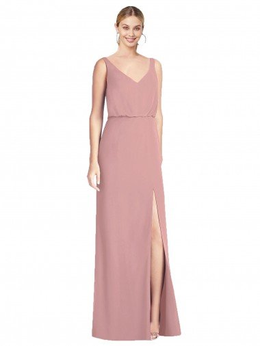 Blouson Bodice Chiffon Bridesmaid Dress with Front Slit Canada