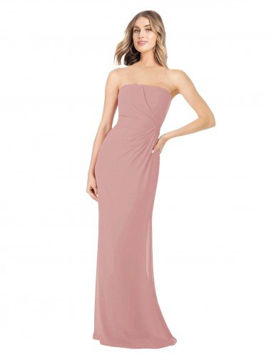 Draped Strapless Sheath Long Chiffon Bridesmaid Dress Canada