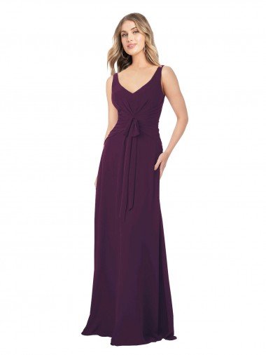Long Chiffon Bridesmaid Dress with Front Bow Canada