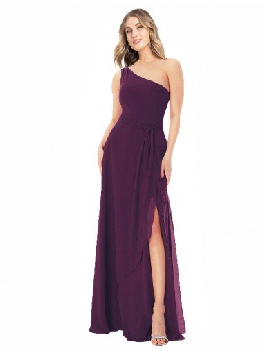 One Shoulder Chiffon Bridesmaid Dress with Tie Belt Canada