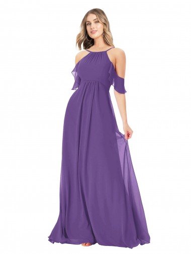 Cold Shoulder Flutter Sleeves Chiffon Bridesmaid Dress Canada