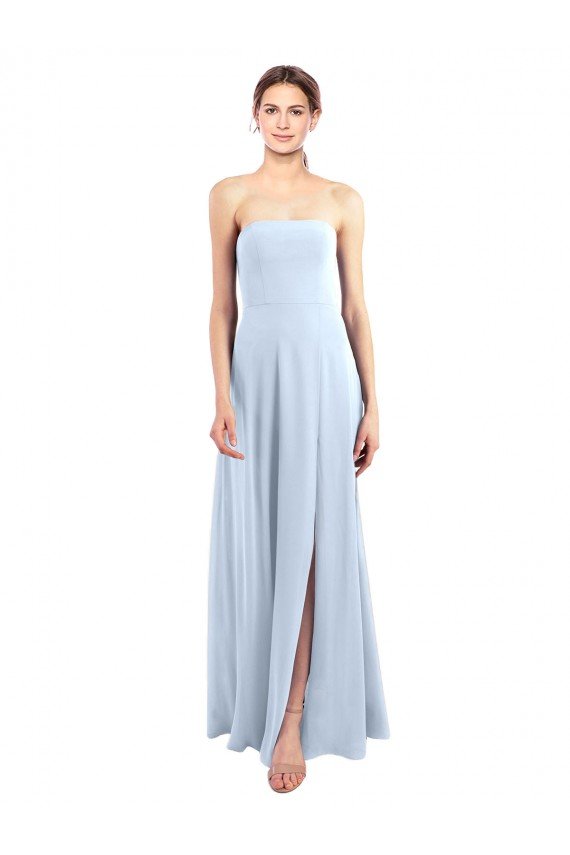 Fitted Strapless Full Length Chiffon Bridesmaid Dress with Front Slit