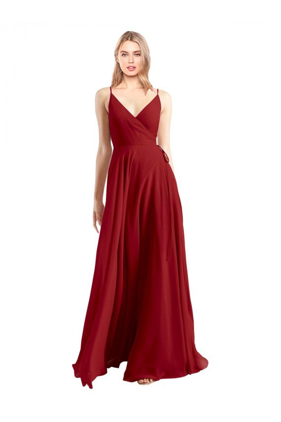 A-Line Spaghetti Straps V-Neckline Chiffon Bridesmaid Dress Open Back