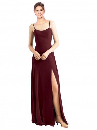Sleek Fit and Flare Long Scoop Neck Chiffon Bridesmaid Dress with High Side Slit Canada