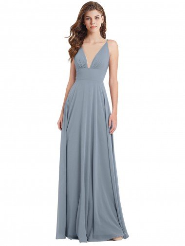 Fitted V-Neckline Long Chiffon Bridesmaid Dress with V-Back Canada