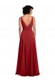 Fitted Plunging Deep V-Neck Long Chiffon Bridesmaid Dress with V-Back