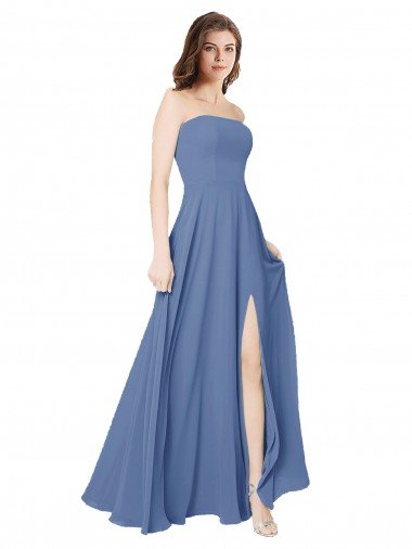 Strapless Long Chiffon Bridesmaid Dress with Front Slit Canada