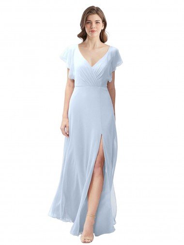 Flutter Sleeves Long Chiffon Bridesmaid Dress with Daring Open Back and Side Slit Canada