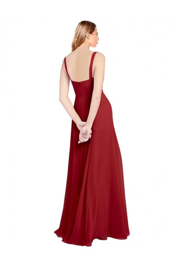 Sweetheart Neckline Long Chiffon Bridesmaid Dress with Side Slit and Wide Straps