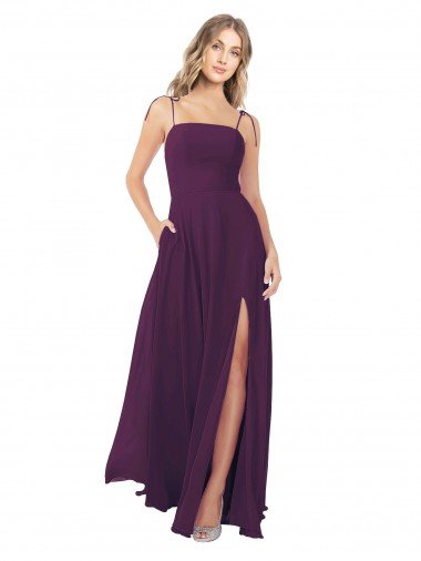 Chiffon Bridesmaid Dress with Front Slit and Keyhole Back Canada