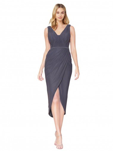 High Low V-Neck Chiffon Mermaid Wrap Bridesmaid Dress / Formal Prom Dress Canada
