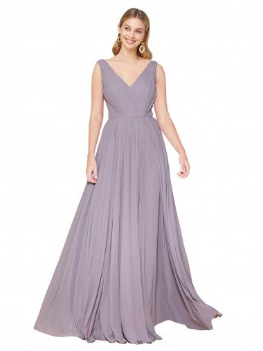 Draped Floor Length High Neck V-Back Chiffon Bridesmaid Dress / Formal Prom Dress with Shirred Bodice Canada