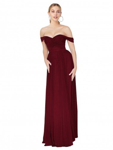 Shirred Sweetheat Neckline Off the Shoulder Long Chiffon Bridesmaid Dress / Formal Prom Dress Canada