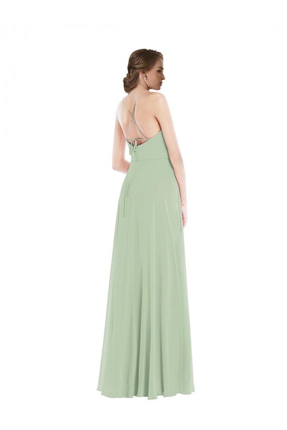 Scoop Neck Tie Strap Maxi Bridesmaid Dress with Front Slit
