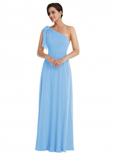 Draped One Shoulder Maxi Bridesmaid Dress with Scarf Bow Canada