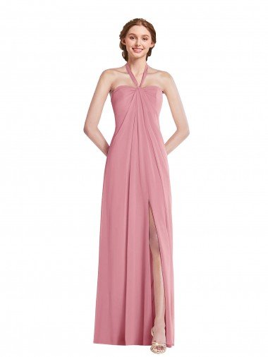 Draped Chiffon Grecian Column Bridesmaid Dress with Front Slit Canada