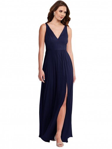 Deep V-Neck Chiffon Maxi Bridesmaid Dress with Front Slit Canada
