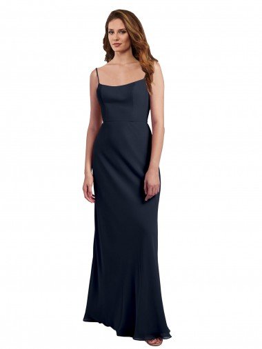 Scoop Neck Long Chiffon Open Back Bridesmaid Dress with Spaghetti Straps Canada
