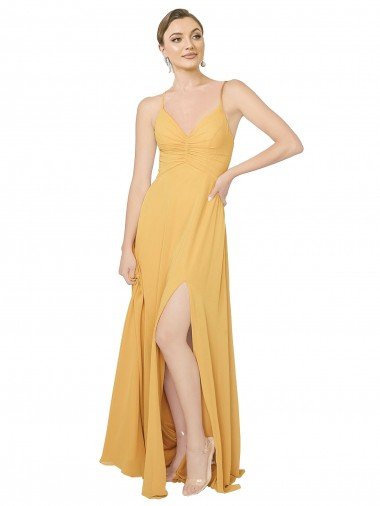 Ruched Chiffon Bridesmaid Dress with Pockets & Tie Back Detail Canada