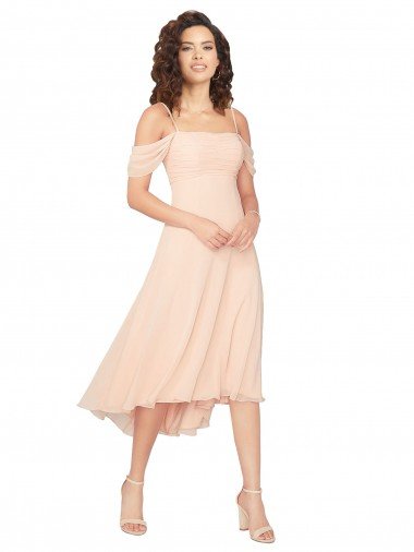 Cold Shoulder Midi Length Short Chiffon Bridesmaid Dress Canada