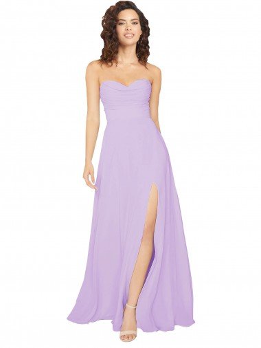 Draped Sweetheart Long Chiffon Bridesmaid Dress with Front Slit Canada