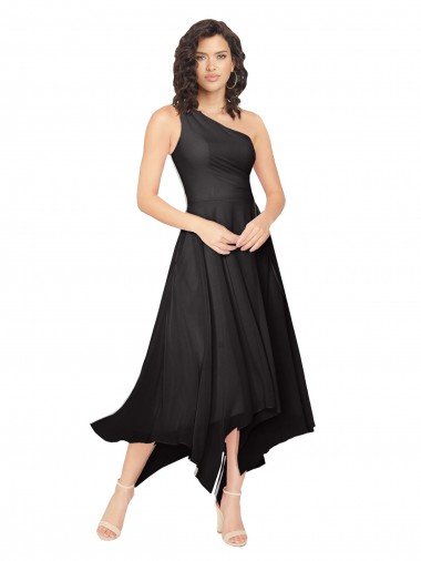 Midi Length One Shoulder Chiffon Cocktail Bridesmaid Dress Canada