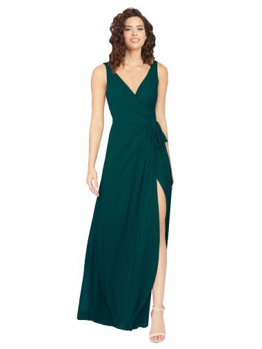 V-Neck Chiffon Bridesmaid Dress with Front Skirt Slit Canada