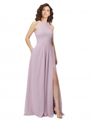 High-Halter Chiffon Bridesmaid Dress with Keyhole Cowl Back Canada