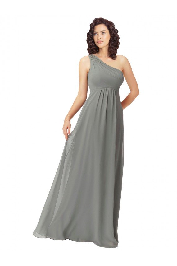 Embroidered One Shoulder Chiffon Bridesmaid Dress