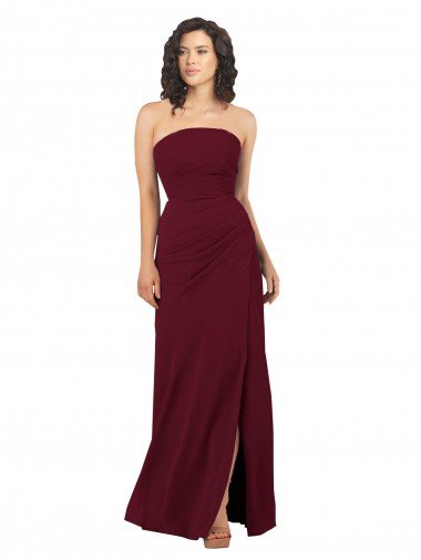 Simple Strapless Chiffon Bridesmaid Dress with Rounded Neckline Canada