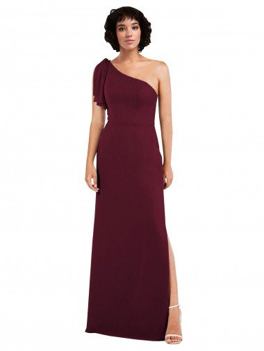 One Shoulder Chiffon Formal Bridesmaid Dress with Skirt Slit and Accent Strap Canada