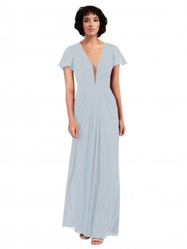 Deep V-Neckline Chiffon Bridesmaid Dress with Flutter Sleeves Canada