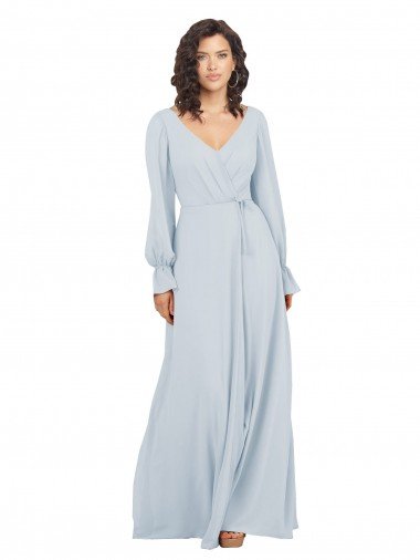 Long Sleeve Chiffon Bridesmaid Dress with Bow Detail Canada