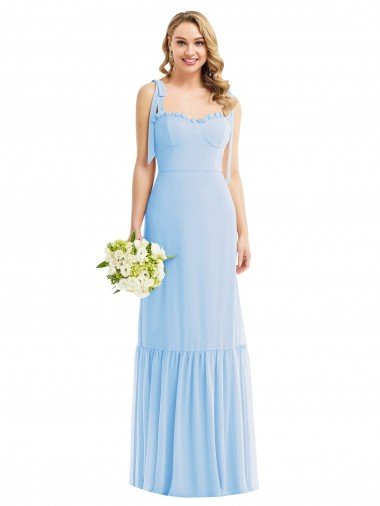 Tie Shoulder Bustier Bodice Ruffle Hem Maxi Bridesmaid Dress Canada