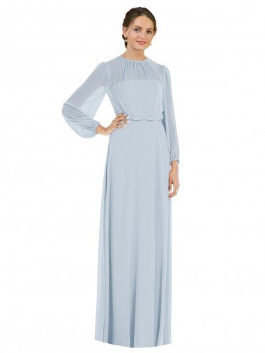 Strapless Chiffon Maxi Formal Bridesmaid Dress with Puff Sleeve Blouson Overlay Canada