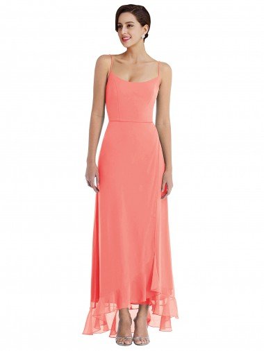 Scoop Neck Ruffle Trimmed High Low Maxi Bridesmaid Dress Canada