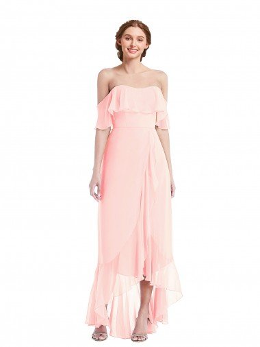 Off the Shoulder Ruffled High Low Maxi Bridesmaid Dress Canada