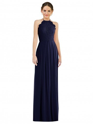 Tie Neck Lace Halter Pleated Skirt Maxi Bridesmaid Dress Canada