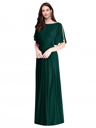 Backless Floor Length Split Sleeves Maxi Bridesmaid Dress Canada